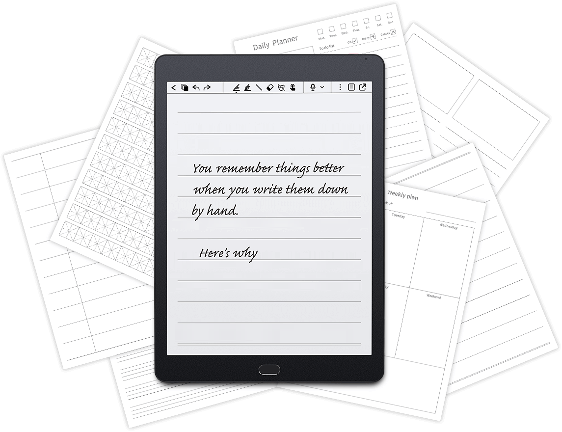 Variety of Note Templates on kloudnote e ink tablet with pen