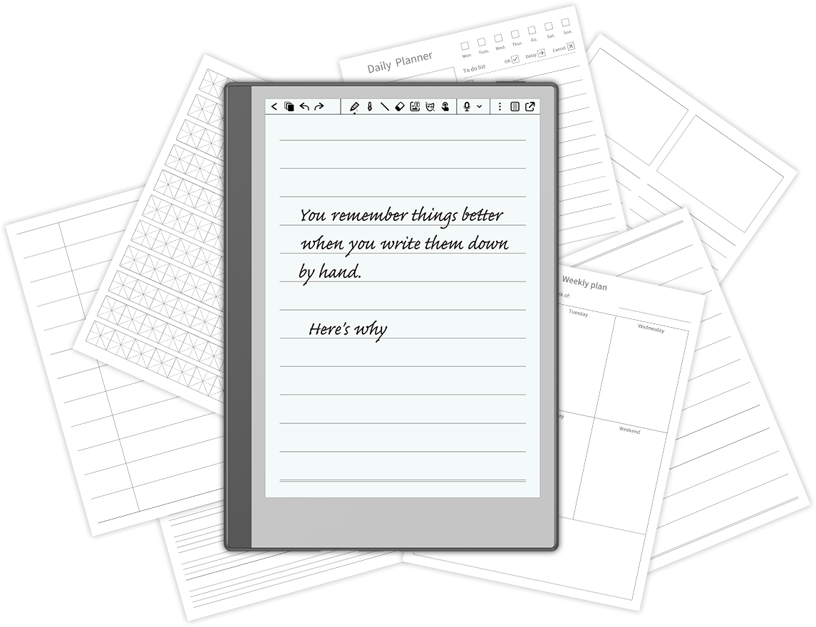 Variety of Note Templates on kloudnote mini's Electronic Notebook Tablet